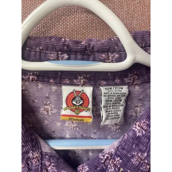 Vintage Ladies Looney Tunes Shirt Corduroy Purple Tweety Bird Size 18W/20W - Picture 3 of 6